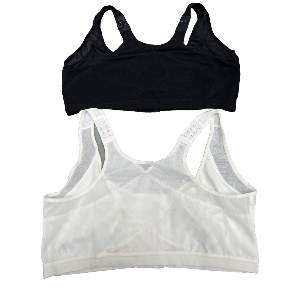 2  Hook & Eye Front Closure Bras Adjustable Strap Back Support Blk + White 4XL